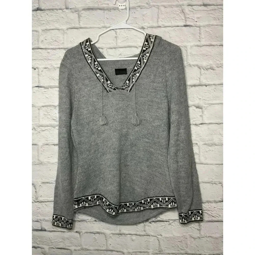 Arte Inka-Berfass Alpaca gray hooded boho vneck pullover sweater M